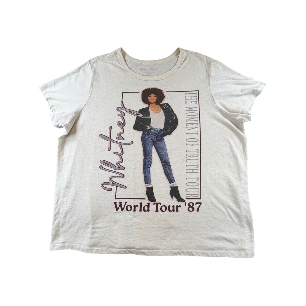 Whitney Houston The Moment of Truth World Tour 87 Graphic T-Shirt Cream XXL